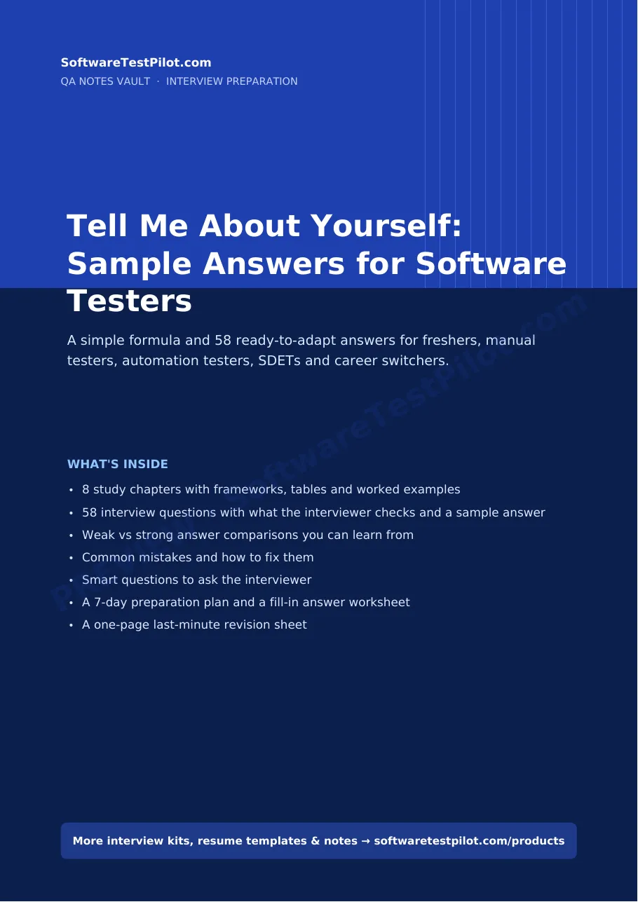 First-page preview of Tell Me About Yourself: Sample Answers for Software Testers