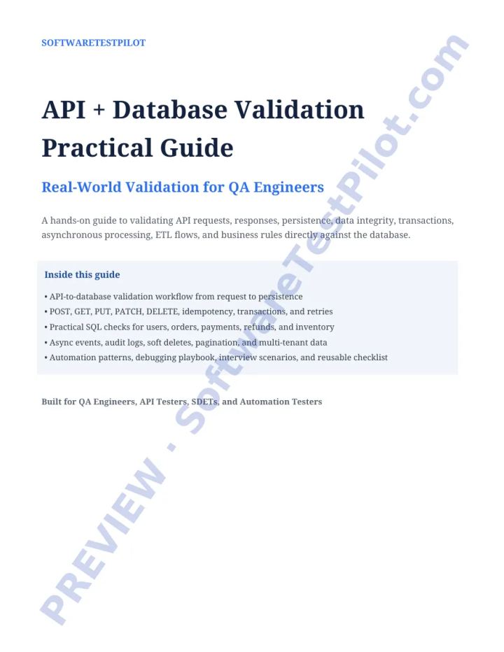 First-page preview of API and Database Validation Practical Guide
