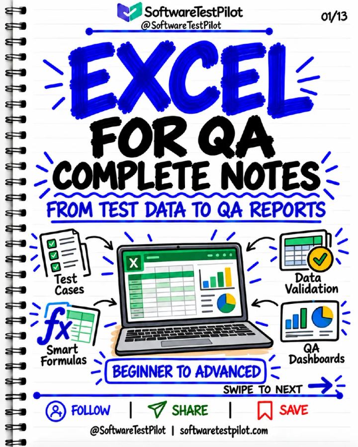 First-page preview of Excel for QA: Complete Notes (Updated)