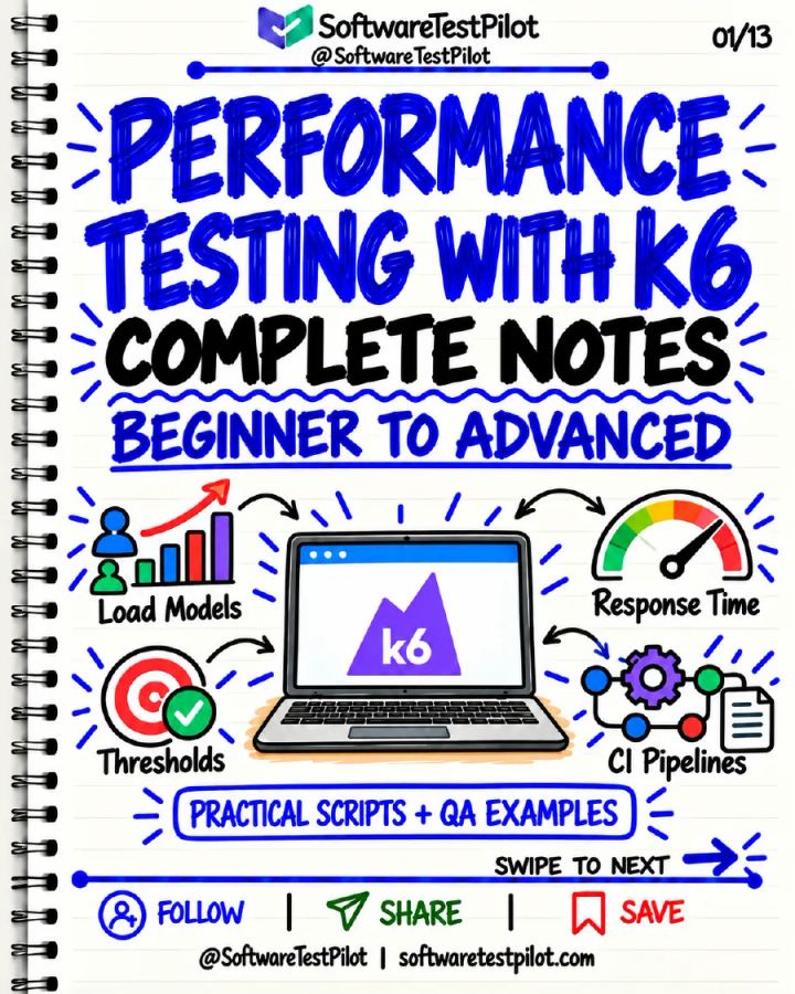 First-page preview of Performance Testing Using k6: Complete Notes (Updated)
