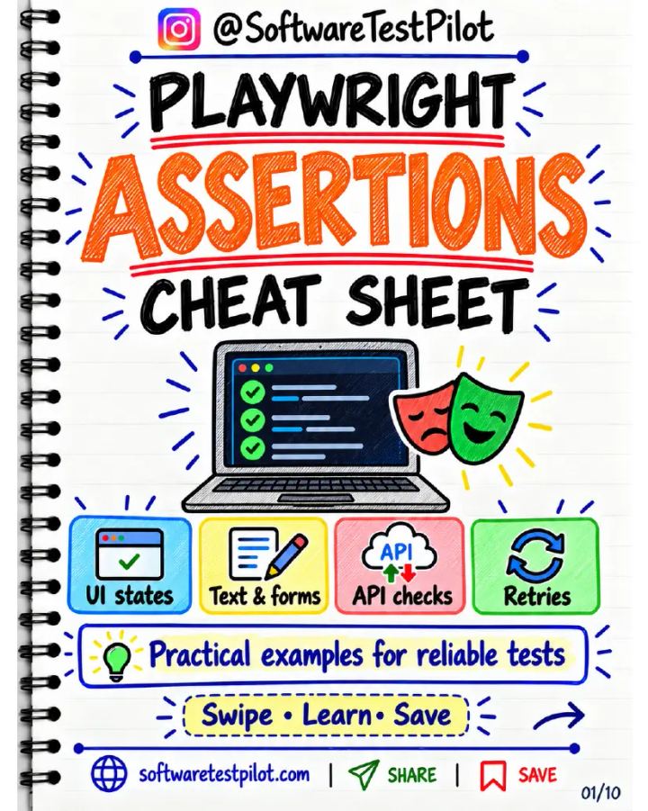 First-page preview of Playwright Assertions Cheat Sheet (Instagram Carousel)