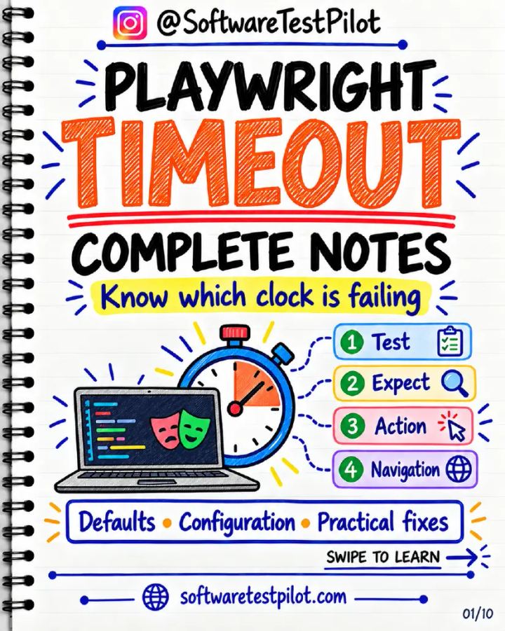 First-page preview of Playwright Timeout Complete Notes (Instagram Carousel)