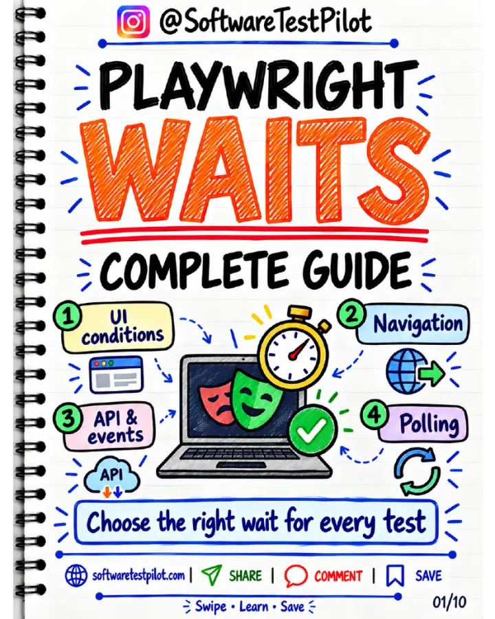 First-page preview of Playwright Waits Complete Guide (Instagram Carousel)